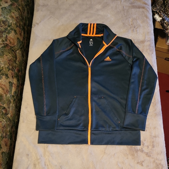 adidas Jackets & Blazers - Adidas Neon Orange Border Piping & Navy Blue Track Jacket Athleisure - L